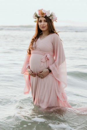 Bell Sleeve Mesh Maternity Dress