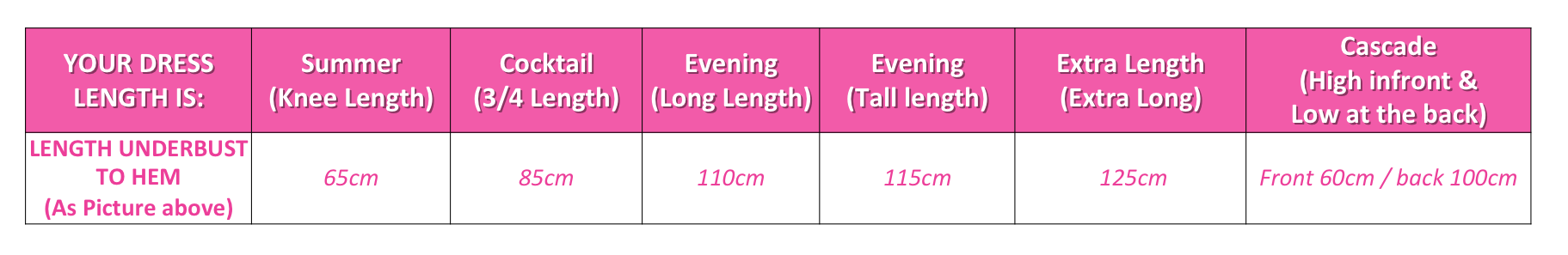 Infinity Size Chart